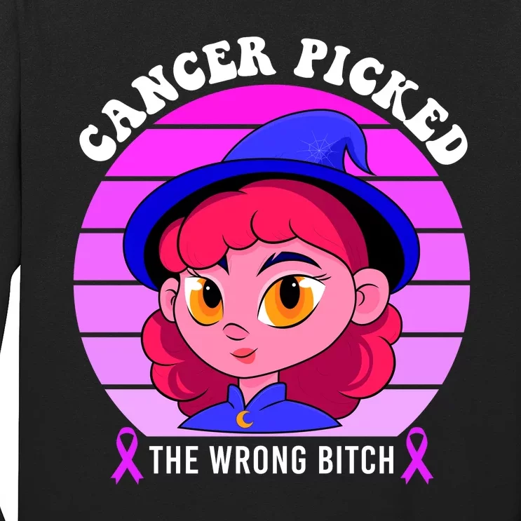 Cancer You Picked The Wrong Bitch Witch Halloween Costume Long Sleeve Shirt