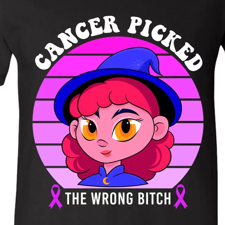 Cancer You Picked The Wrong Bitch Witch Halloween Costume V-Neck T-Shirt