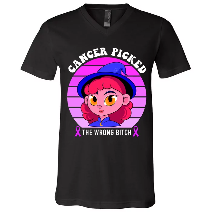 Cancer You Picked The Wrong Bitch Witch Halloween Costume V-Neck T-Shirt