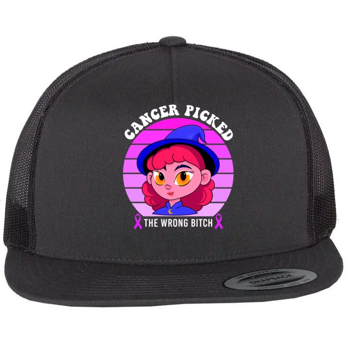 Cancer You Picked The Wrong Bitch Witch Halloween Costume Flat Bill Trucker Hat