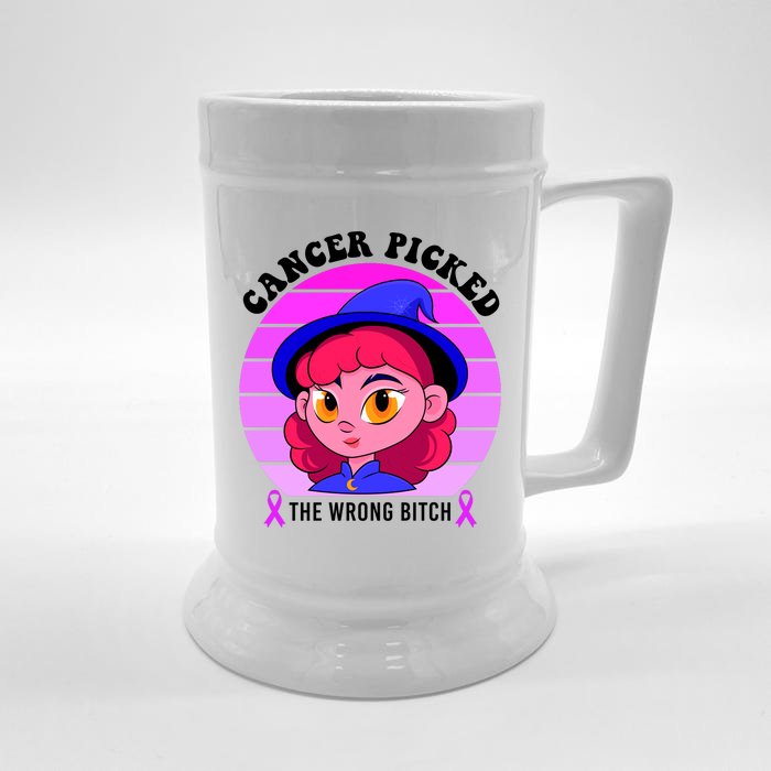 Cancer You Picked The Wrong Bitch Witch Halloween Costume Front & Back Beer Stein