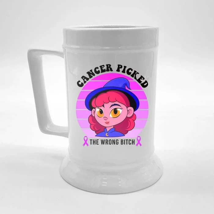 Cancer You Picked The Wrong Bitch Witch Halloween Costume Front & Back Beer Stein