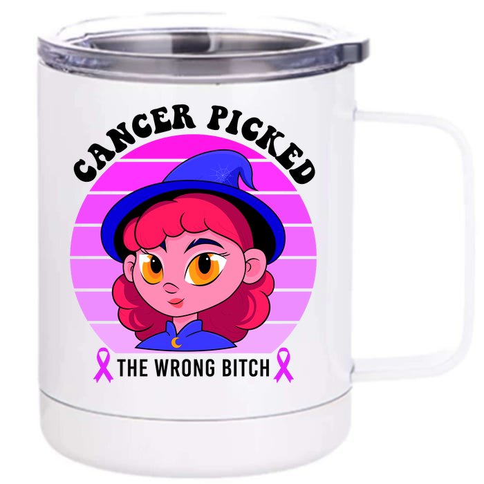 Cancer You Picked The Wrong Bitch Witch Halloween Costume Front & Back 12oz Stainless Steel Tumbler Cup