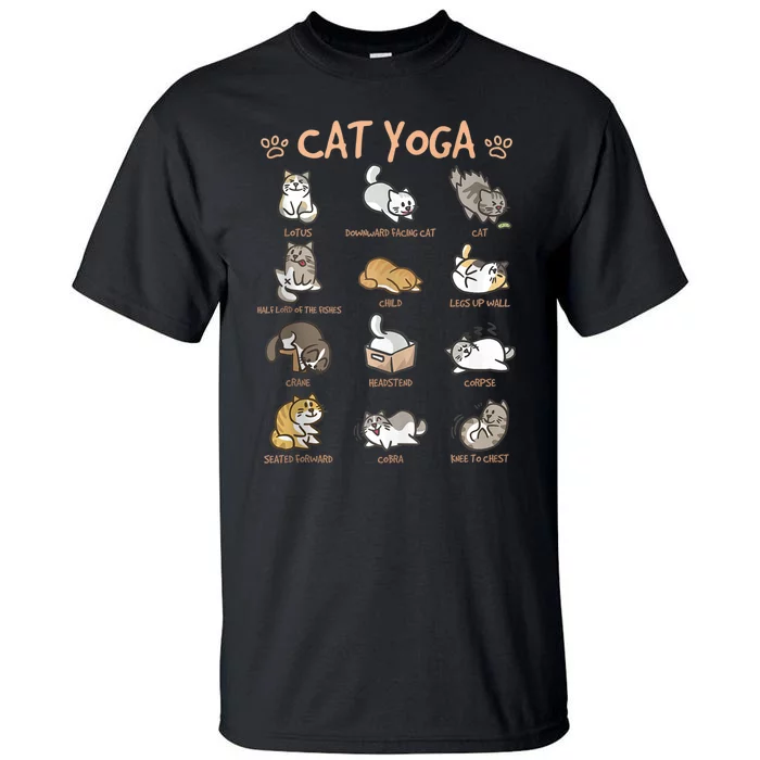 Cat Yoga Poses Cats Practicing Mindfulness Meditation Kitten Tall T-Shirt