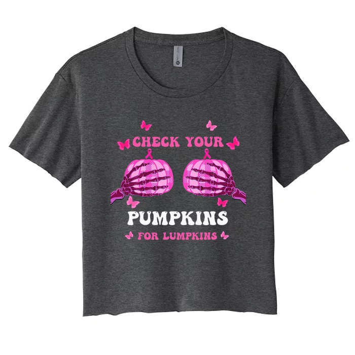 Check Your Pumpkins Breast Cancer Awareness Halloween Women's Crop Top Tee