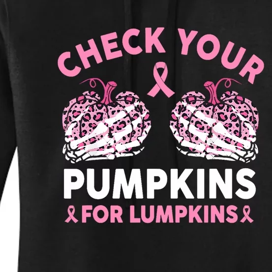 Check Your Pumpkins Breast Cancer Awareness Halloween Women Women's Pullover Hoodie