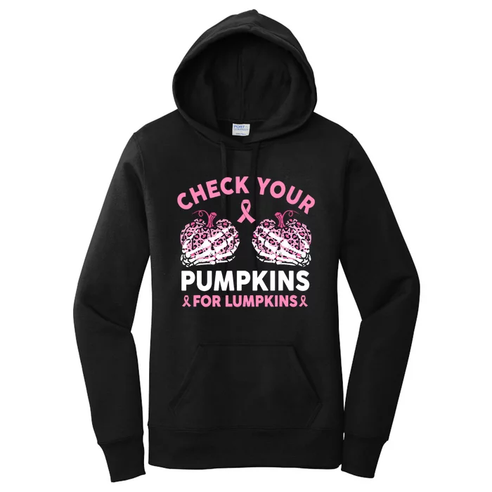 Check Your Pumpkins Breast Cancer Awareness Halloween Women Women's Pullover Hoodie