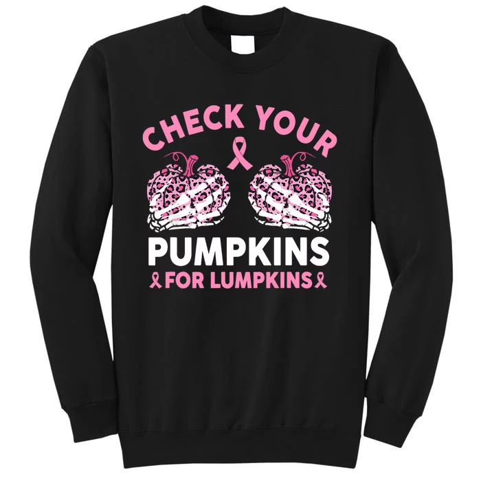 Check Your Pumpkins Breast Cancer Awareness Halloween Women Tall Sweatshirt