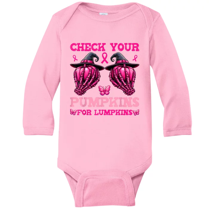 Check Your Pumpkins Breast Cancer For Lumpkins Baby Long Sleeve Bodysuit