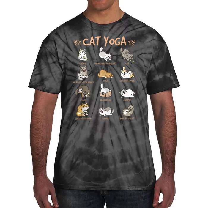 Cat Yoga Poses Cats Practicing Mindfulness Meditation Kitten Tie-Dye T-Shirt