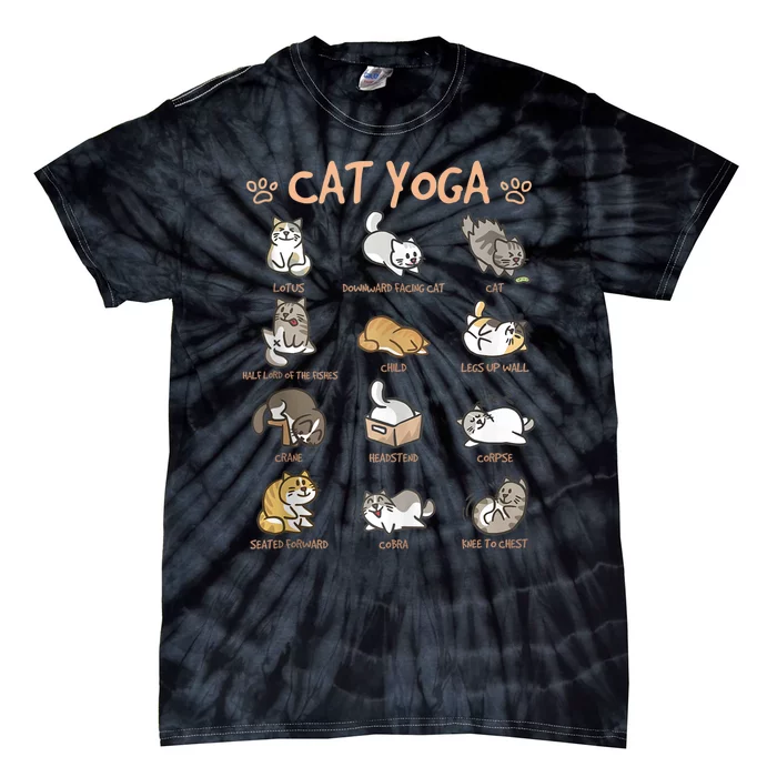 Cat Yoga Poses Cats Practicing Mindfulness Meditation Kitten Tie-Dye T-Shirt