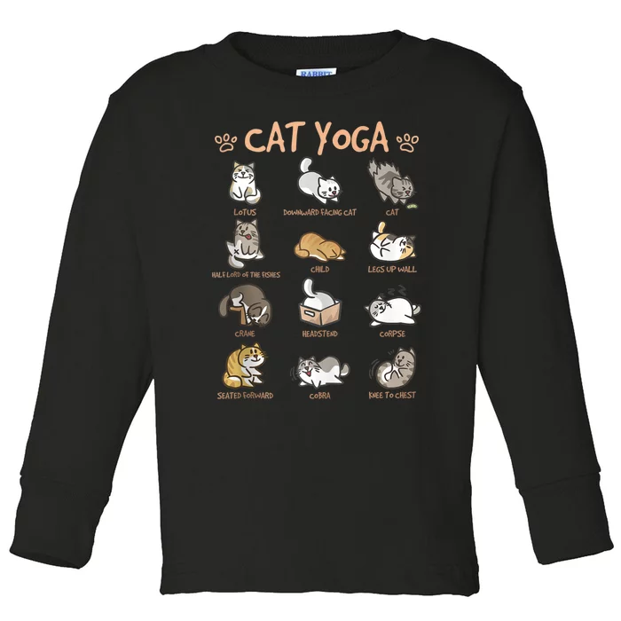 Cat Yoga Poses Cats Practicing Mindfulness Meditation Kitten Toddler Long Sleeve Shirt