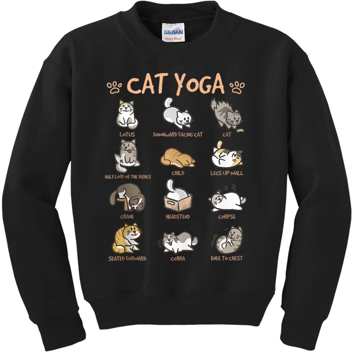 Cat Yoga Poses Cats Practicing Mindfulness Meditation Kitten Kids Sweatshirt