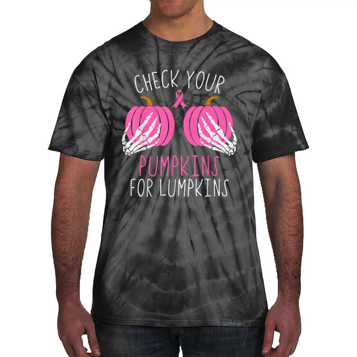 Check Your Pumpkins Breast Cancer Awareness Women Halloween Tie-Dye T-Shirt