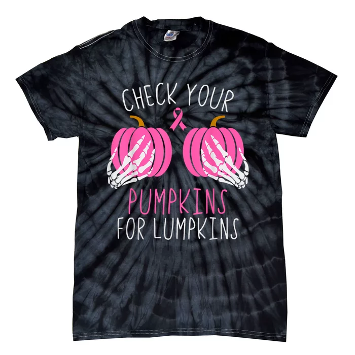 Check Your Pumpkins Breast Cancer Awareness Women Halloween Tie-Dye T-Shirt