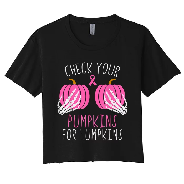 Check Your Pumpkins Breast Cancer Awareness Women Halloween Women's Crop Top Tee