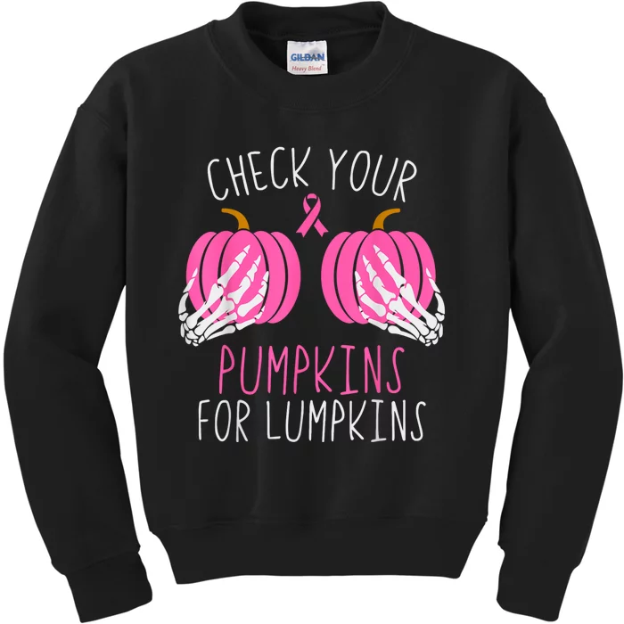 Check Your Pumpkins Breast Cancer Awareness Women Halloween Kids Sweatshirt