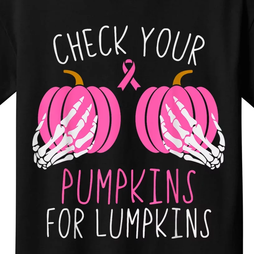 Check Your Pumpkins Breast Cancer Awareness Women Halloween Kids T-Shirt