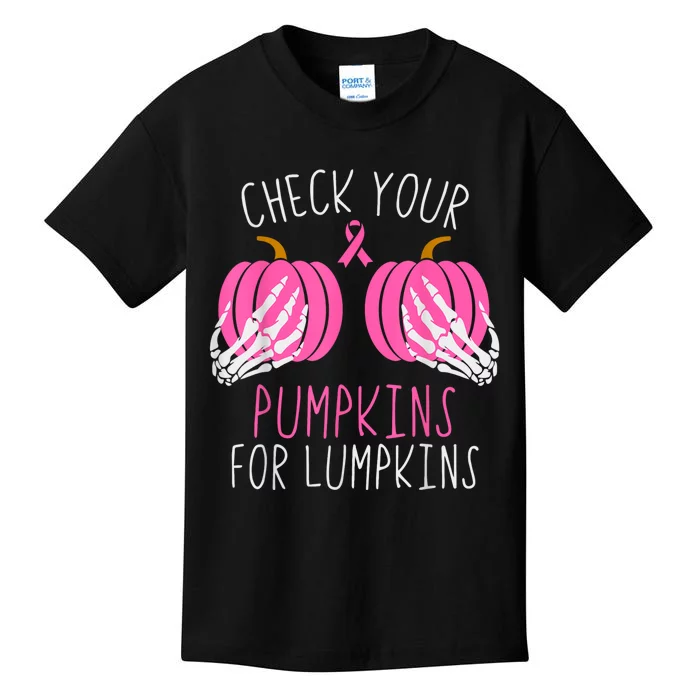 Check Your Pumpkins Breast Cancer Awareness Women Halloween Kids T-Shirt