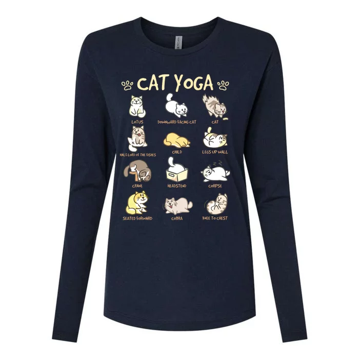 Cat Yoga Poses Cats Practicing Mindfulness Meditation Kitten Womens Cotton Relaxed Long Sleeve T-Shirt