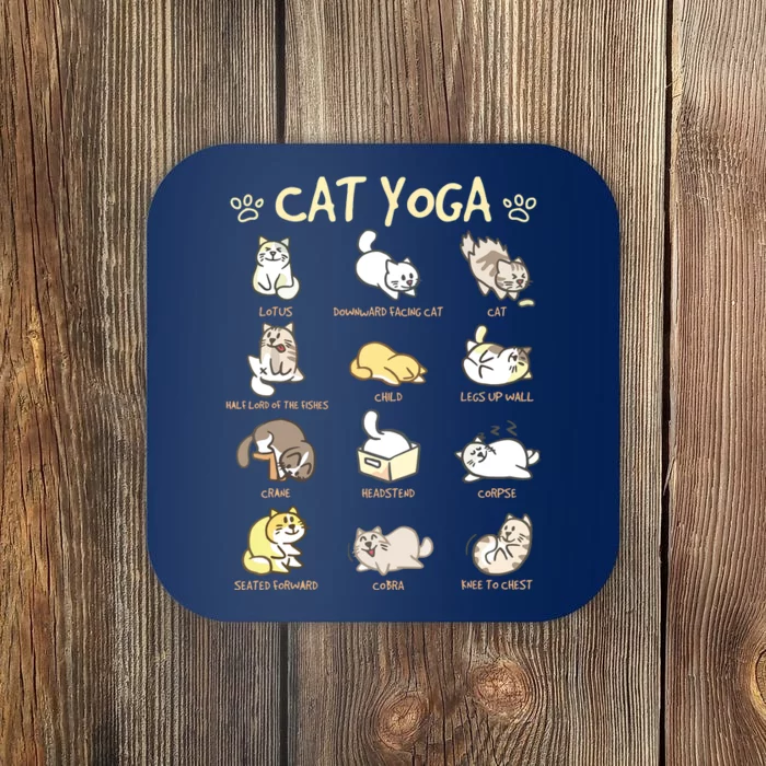 Cat Yoga Poses Cats Practicing Mindfulness Meditation Kitten Coaster