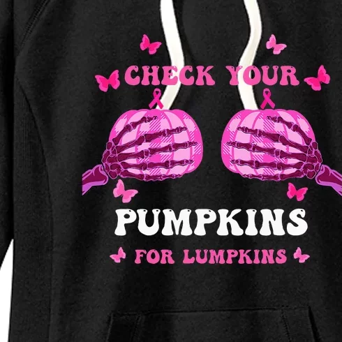 Check Your Pumpkins Breast Cancer Awareness Halloween Women's Fleece Hoodie