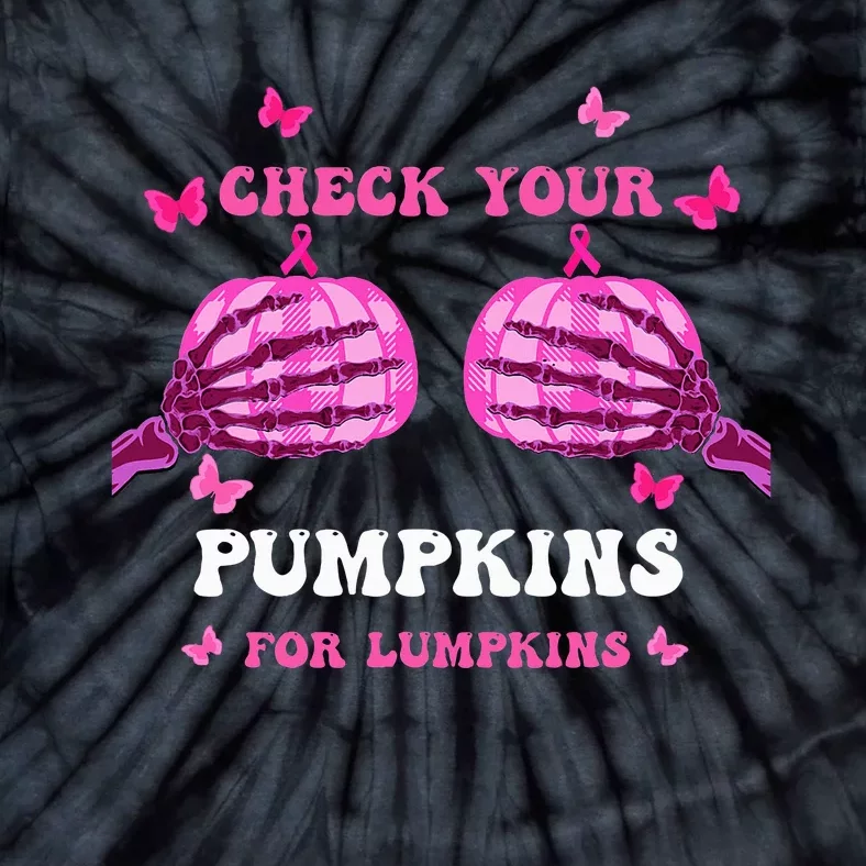 Check Your Pumpkins Breast Cancer Awareness Halloween Tie-Dye T-Shirt