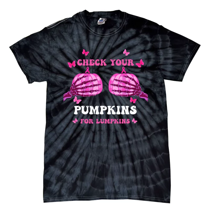 Check Your Pumpkins Breast Cancer Awareness Halloween Tie-Dye T-Shirt