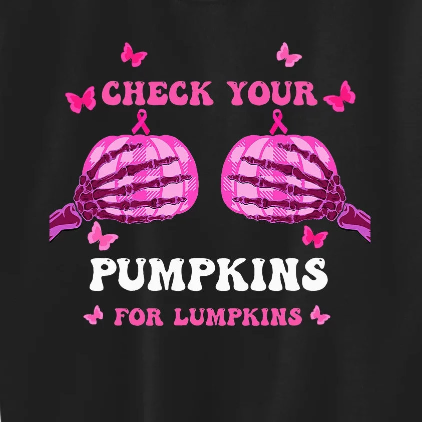 Check Your Pumpkins Breast Cancer Awareness Halloween Kids Sweatshirt