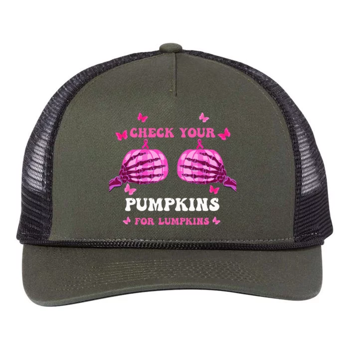 Check Your Pumpkins Breast Cancer Awareness Halloween Retro Rope Trucker Hat Cap