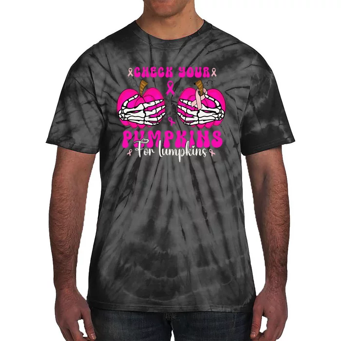 Check Your Pumpkins Breast Cancer Awareness Halloween Tie-Dye T-Shirt