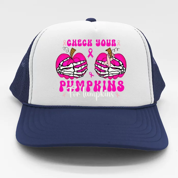 Check Your Pumpkins Breast Cancer Awareness Halloween Trucker Hat