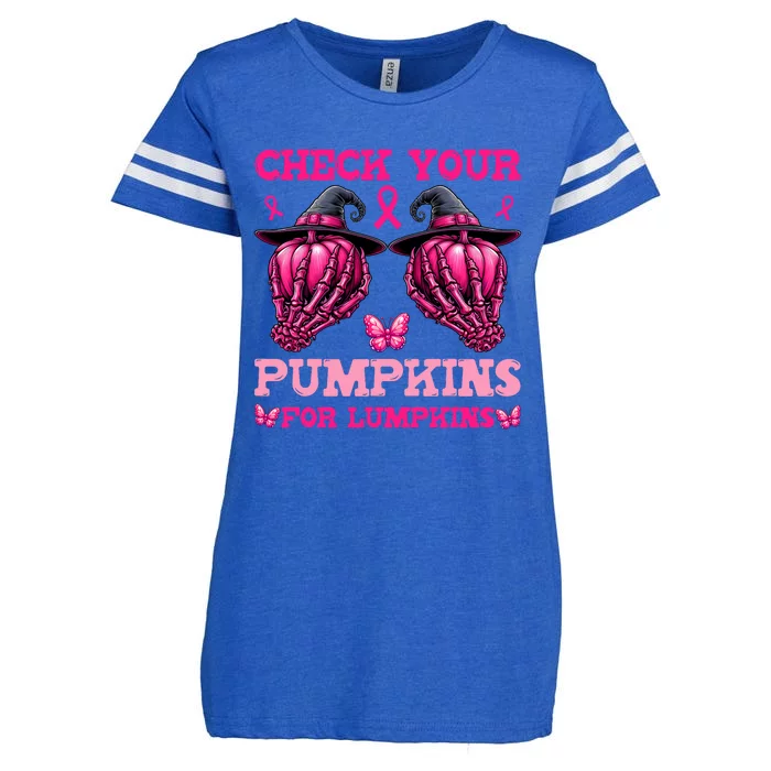 Check Your Pumpkins Breast Cancer For Lumpkins Skeleton Hand Enza Ladies Jersey Football T-Shirt