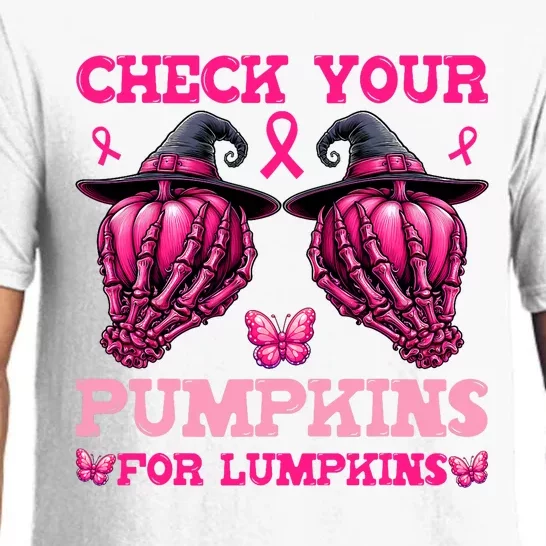 Check Your Pumpkins Breast Cancer For Lumpkins Skeleton Hand Pajama Set