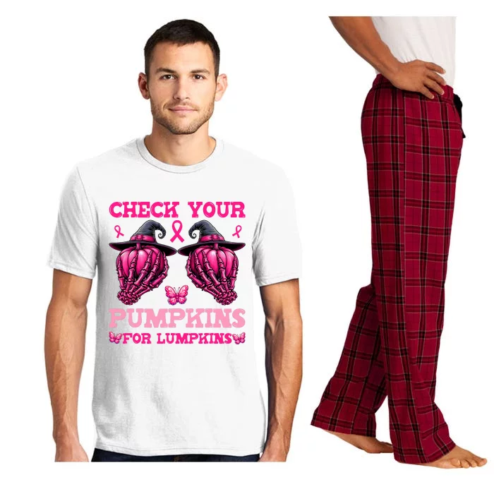 Check Your Pumpkins Breast Cancer For Lumpkins Skeleton Hand Pajama Set