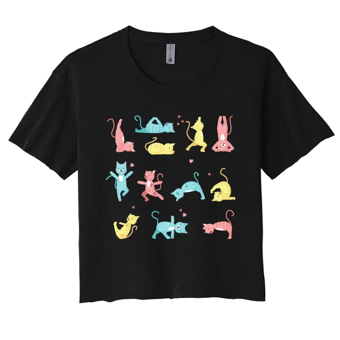 Cat Yoga Pose Kitty Humor Funny Cat Yogi Workout Themed Women's Crop Top Tee