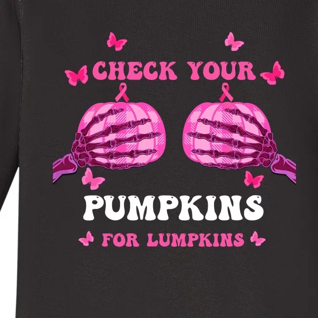 Check Your Pumpkins Breast Cancer Awareness Halloween Baby Long Sleeve Bodysuit