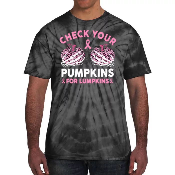 Check Your Pumpkins Breast Cancer Awareness Halloween Tie-Dye T-Shirt