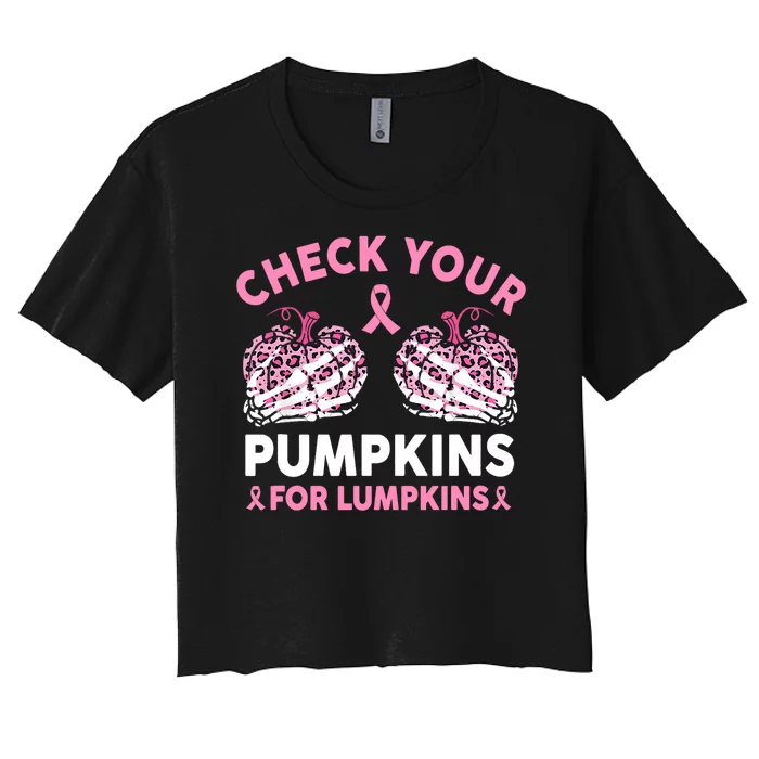 Check Your Pumpkins Breast Cancer Awareness Halloween Women's Crop Top Tee