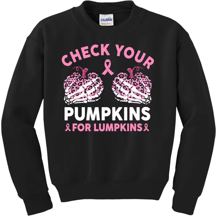 Check Your Pumpkins Breast Cancer Awareness Halloween Kids Sweatshirt