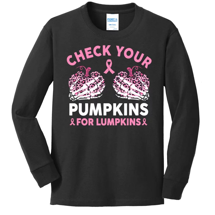 Check Your Pumpkins Breast Cancer Awareness Halloween Kids Long Sleeve Shirt