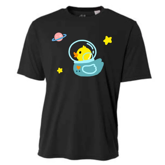 Cute Yellow Rubber Ducky Astronaut In Outer Space Graphic Great Gift Cooling Performance Crew T-Shirt