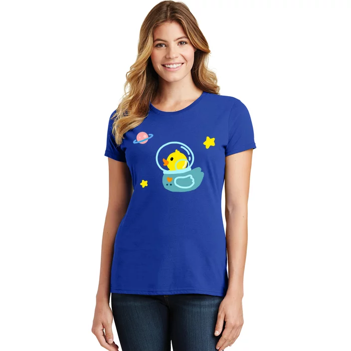 Cute Yellow Rubber Ducky Astronaut In Outer Space Graphic Great Gift Women's T-Shirt