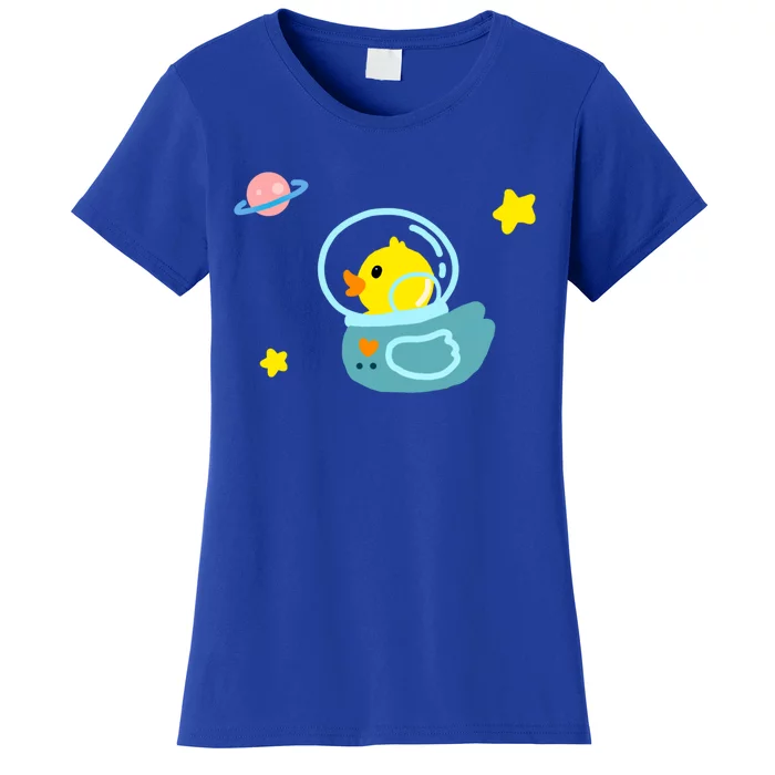 Cute Yellow Rubber Ducky Astronaut In Outer Space Graphic Great Gift Women's T-Shirt