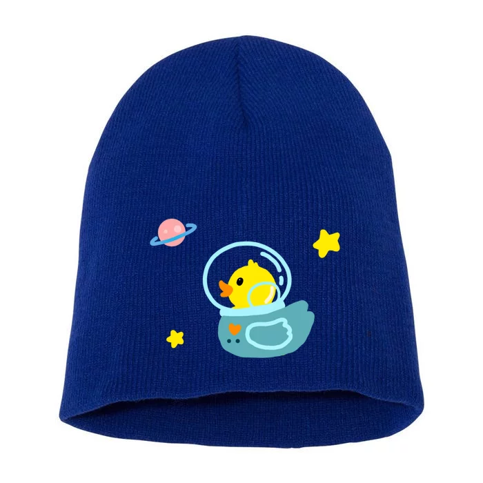 Cute Yellow Rubber Ducky Astronaut In Outer Space Graphic Great Gift Short Acrylic Beanie