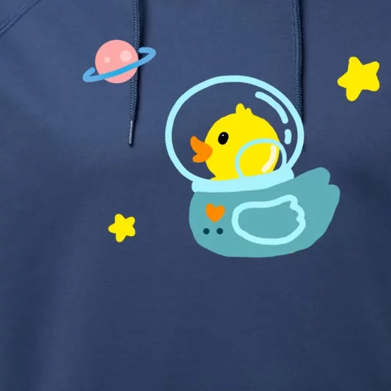 Cute Yellow Rubber Ducky Astronaut In Outer Space Graphic Great Gift Performance Fleece Hoodie