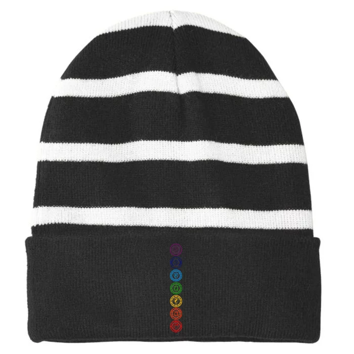 Chakras Yoga Sacred Geometry OM Namaste Kundalini Meditation Striped Beanie with Solid Band