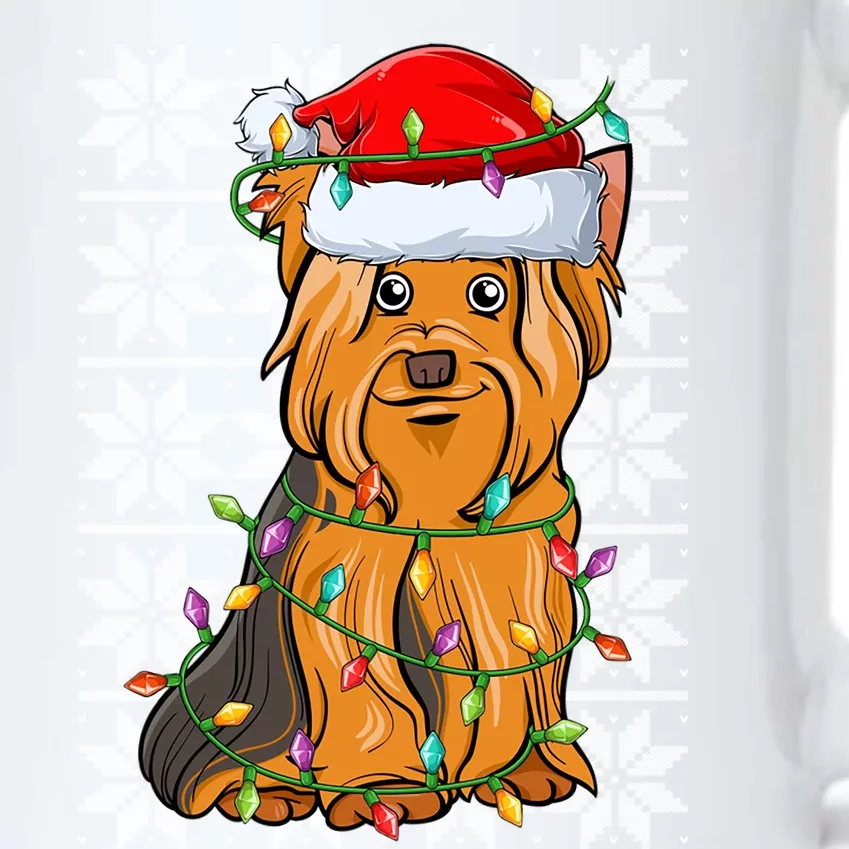 Cute Yorkshire Terrier Christmas Lights Santa Hat Ugly Xmas Cute Gift Black Color Changing Mug