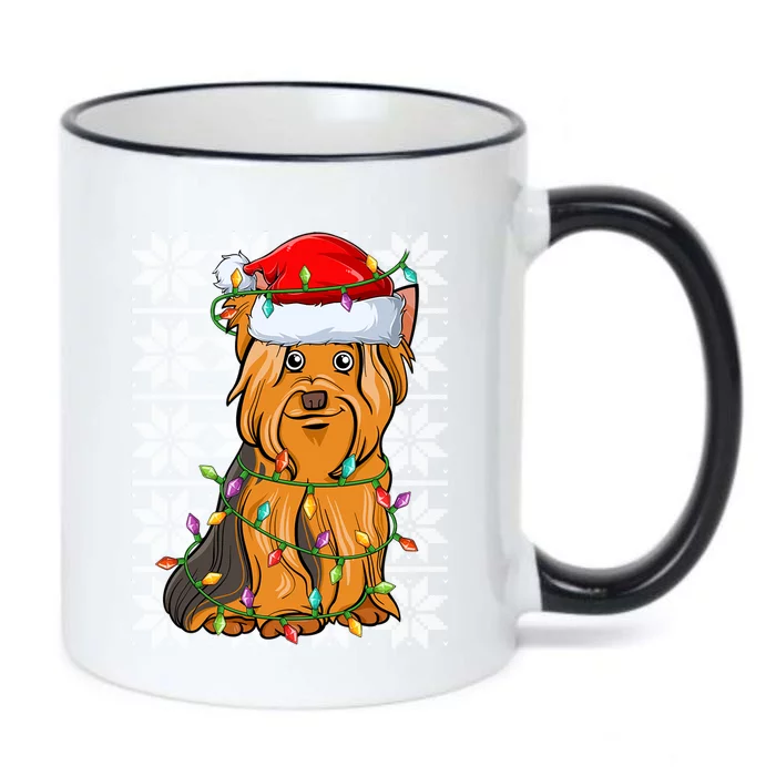 Cute Yorkshire Terrier Christmas Lights Santa Hat Ugly Xmas Cute Gift Black Color Changing Mug