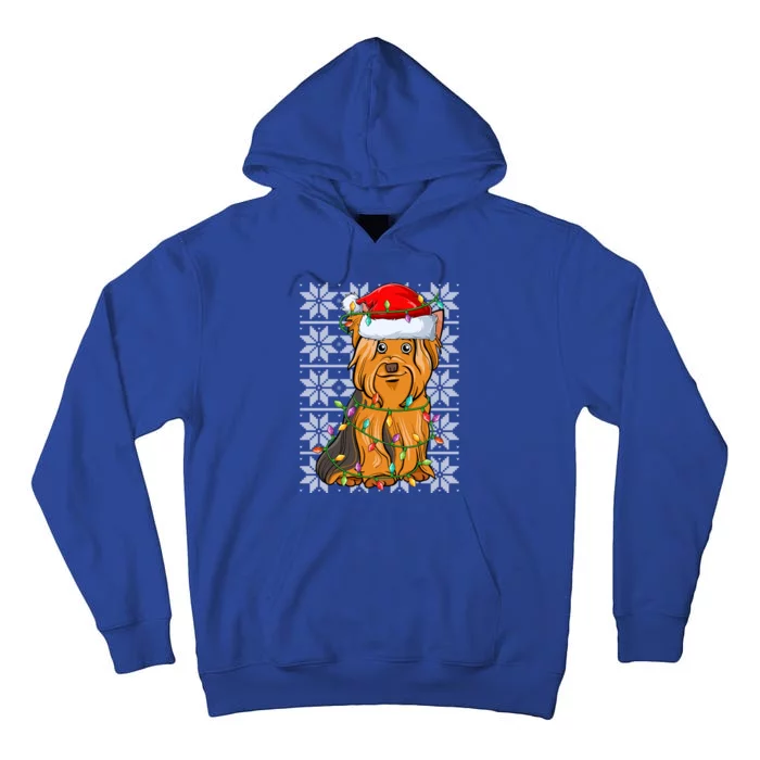 Cute Yorkshire Terrier Christmas Lights Santa Hat Ugly Xmas Cute Gift Tall Hoodie